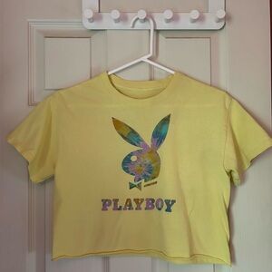 PLAYBOY Yellow Short Sleeve Tee with Iconic Bunny Logo